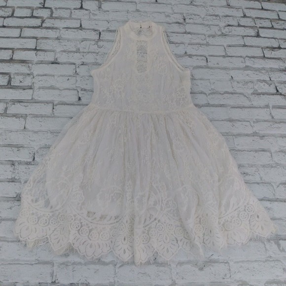 Free People Dresses & Skirts - Free People Dress Womens 4 Ivory White Verushka Halter Neck Sleeveless Lace Mini